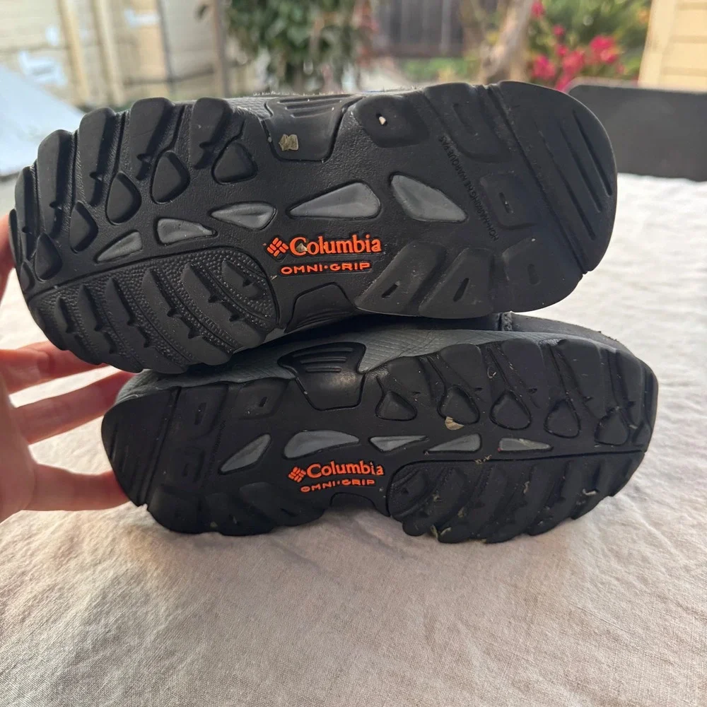 Columbia Waterproof Snow Boots Kids 1 Blue Grey Techlite Omni-Grip Winter Hiking